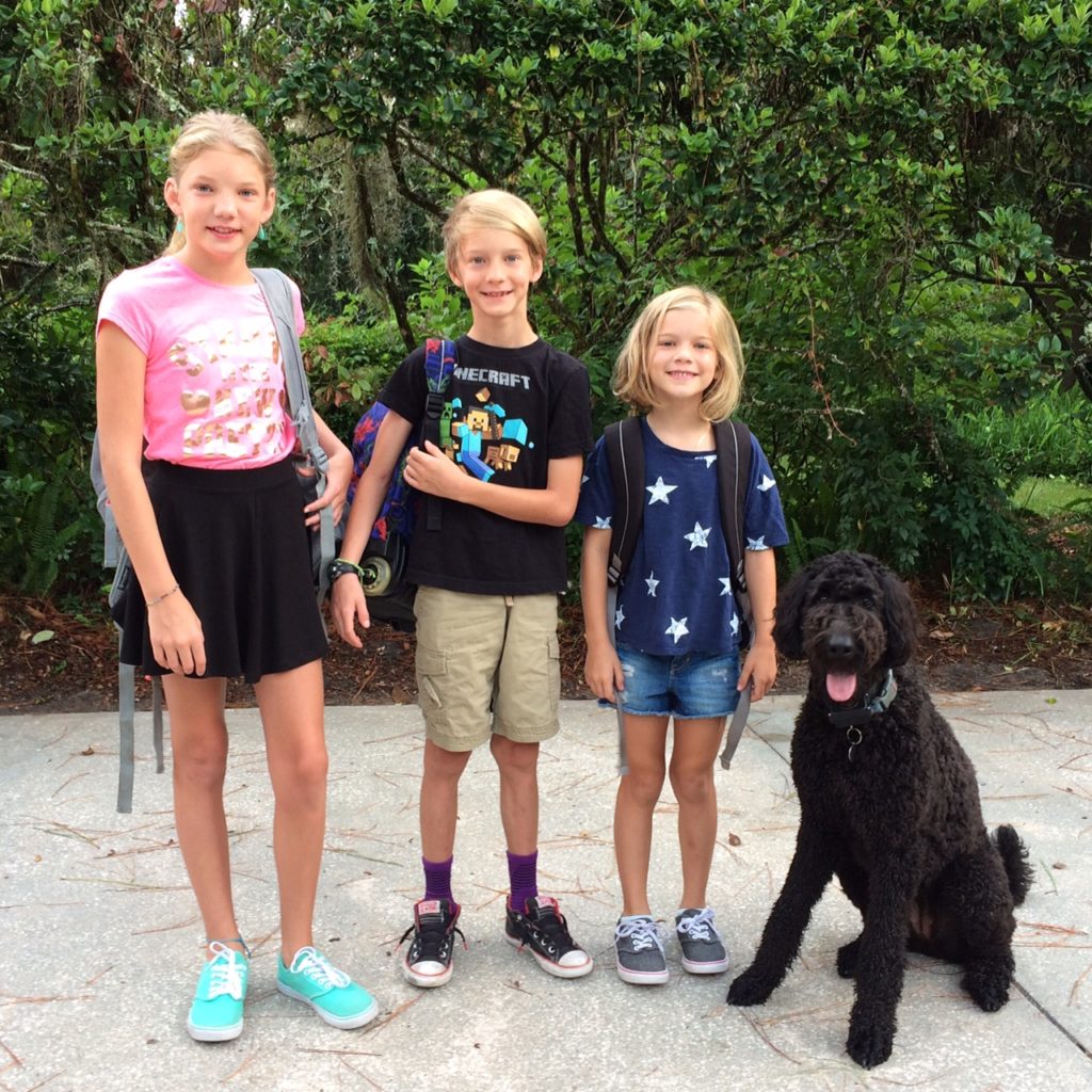 Celeste (11), Grant (8), Eve (6), and Clover